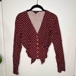 Miss Selfridge Burgundy Polka Dot Blouse